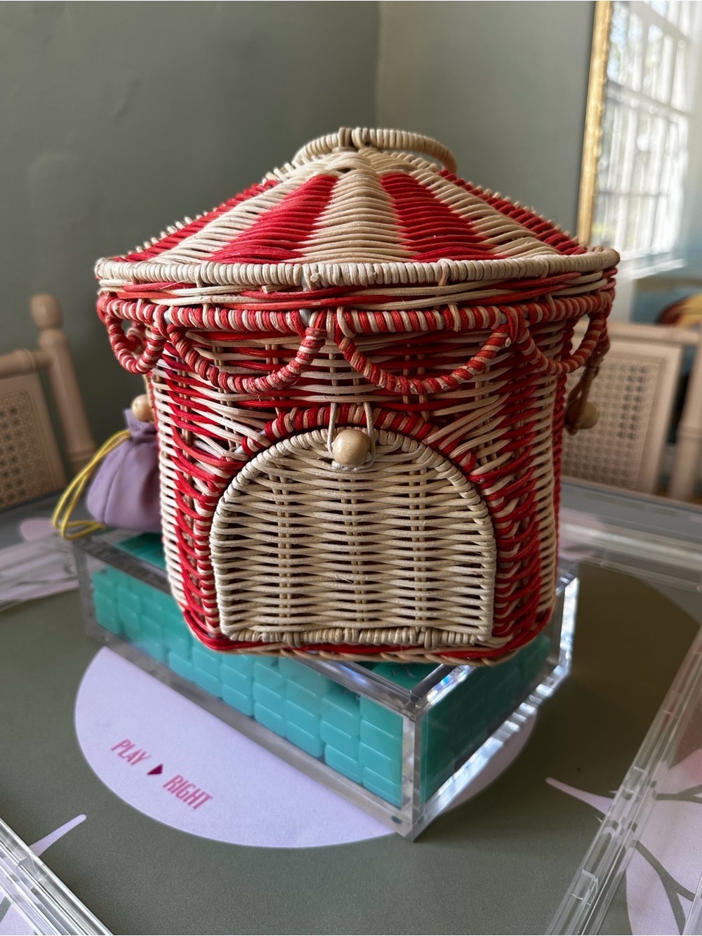 Handwoven Pink & Wicker Novelty Handbag